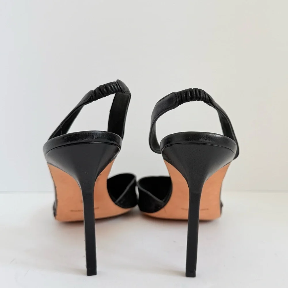 Manolo Blahnik Carolyne Slingback Pumps Black Metallic Jacquard laser cut EU 41